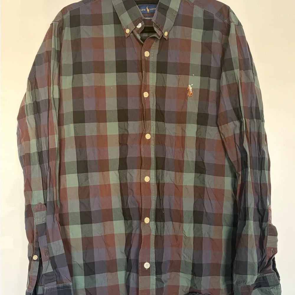 Ralph Lauren Green and Brown Plaid Shirt - Picture 1 of 6